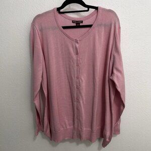 Jessica London Button Front Crew Neck Long Sleeve Knit Cardigan Pink Size 26/28